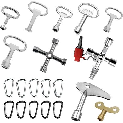 20 Cle Universelle Set, Cle Triangle Poubelle square key, Portable Clé Multifonction, Clé Robinet, clé Purge Radiateur, Clés à Fente en Métal (1/5)