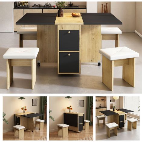 Multifunctional Extendable Dining Table Set with 4 Chairs-Folding Design,120x80x75cm,Stylish White and Black Finish
