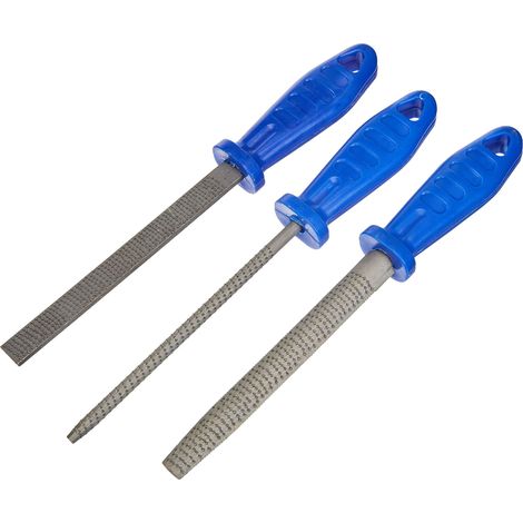 Set de 3 râpes avec manche en plastique, demi-ronde et 1 plate pour traitement de stéatite grossière 15-20 cm de long, multicolore, taille unique (1/4)