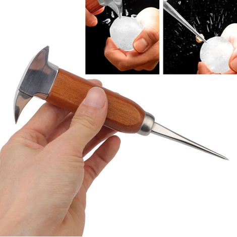 pic à glace en acier inoxydable, ciseau à glace japonais à une seule aiguille en acier inoxydable 304 et bois de hêtre, broyeur à glace, boule à glace. (1/5)