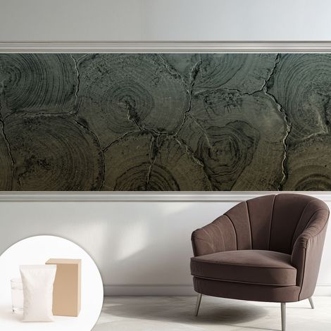 Papier peint intissé décoratif avec colle pour salon chambre et bureau Installation rapide Cernes de bois 250x104 cm (1/5)
