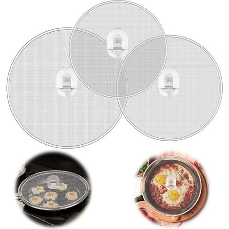 3PCS Couvercle Anti Projection 34cm, Couvercle Anti Eclaboussure Grille Anti Éclaboussures Poêle en Acier Inoxydable avec Poignée (1/5)
