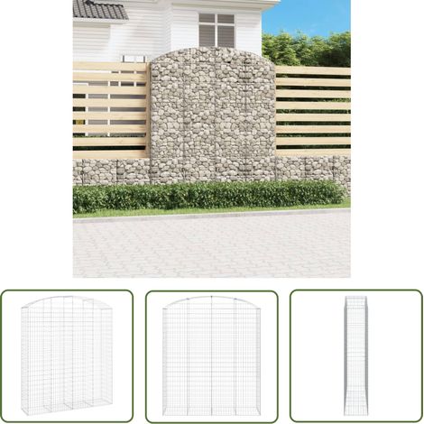 The Living Store Panier de gabions arqué 200x50x220/240 cm Fer galvanisé - Paniers De Gabions - Mur De Gabion - Clôture De Jardin - Décoration Jardin - Barrieres Jardin (1/5)
