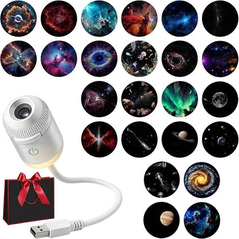 Veilleuse projecteur galaxie 2 en 1, projecteur étoiles holographique dynamique 5D HD pour chambre, projecteur ciel étoilé USB avec 24 films réglables (1/5)