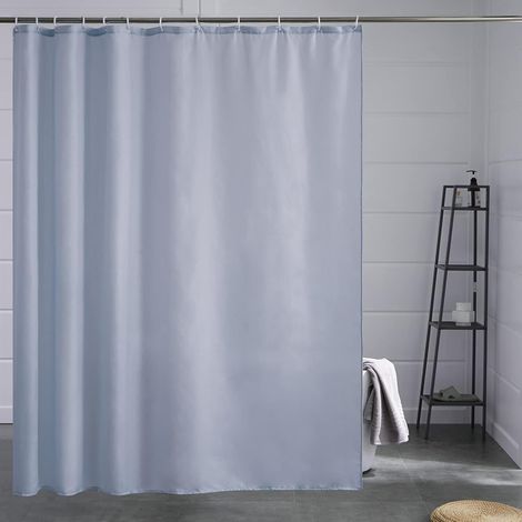 c Rideau de Douche Bleu Gris Anti Moisissure Tissu Polyester Lavable en Machine Rideaux de Bain Imperméable pour Baignoire avec 12 Anneaux 200x200cm (1/5)