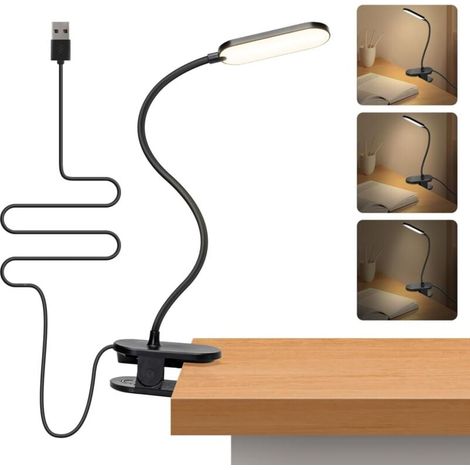 Lampe de lecture LED pour lit : lampe à pince à gradation tactile, bras flexible ajustable à 360°, 3 modes de luminosité, couleur protectrice pour les yeux (4000 K), câble USB. Idéale pour les enfants