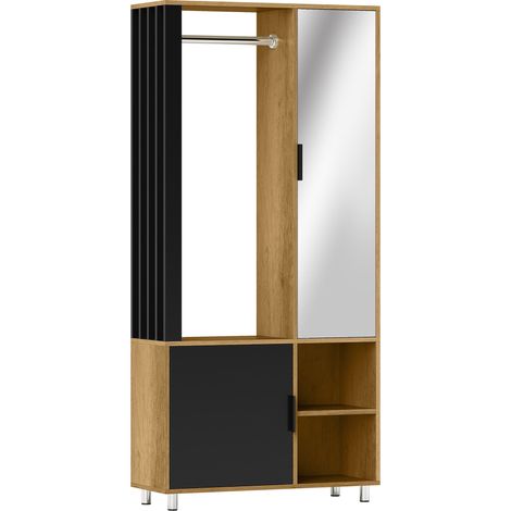 Armoire penderie avec miroir CELIA bois et noir (1/5)