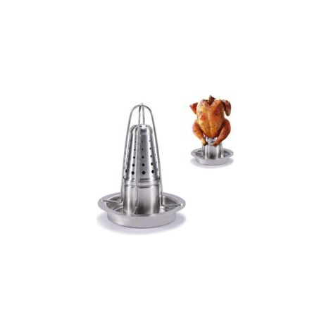 Rôtissoire à poulet en acier inoxydable – Support à canette de bière – Récipient à arômes – Plateau 17,5 cm x 17,5 cm (1/5)