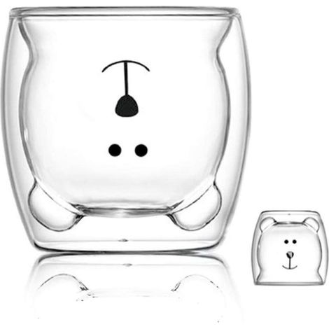 Verres à café et à thé, verres à boire, verre à café, verre à double paroi isolant, tasse à expresso, mug ours et chat (1/5)