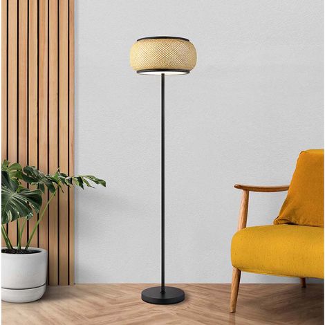 Stehlampe Standleuchte Bürolampe schwarz Bambus CCT LED Memoryfunktion H 146 cm