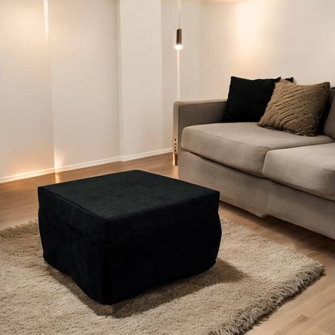 Dmora Puof convertible en lit simple, Fabriqué en Italie, Lit pliant, Pouf en tissu amovible et peu encombrant pour le salon, cm 78x78 / 195h45, Noir, avec emballage renforcé (1/5)