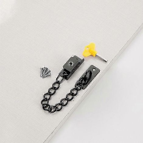 Chaîne de sécurité, Chaîne de porte de sécurité en acier inoxydable, Chaîne de sécurité pour porte avec vis, Portes et fenêtres (Noir) (1/5)
