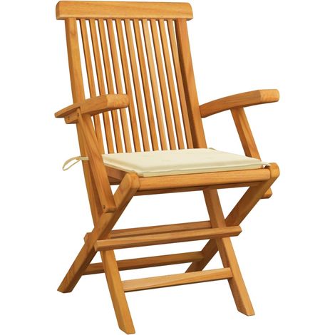 INLIFE Chaises de jardin avec coussins crème 4 pcs Bois de teck massif (1/5)