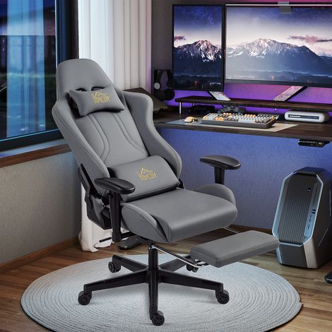 Chaise gaming ergonomique. fauteuil gamer avec accoudoirs 3D. dossier inclinable. hauteur réglable. 72x76x132cm. gris