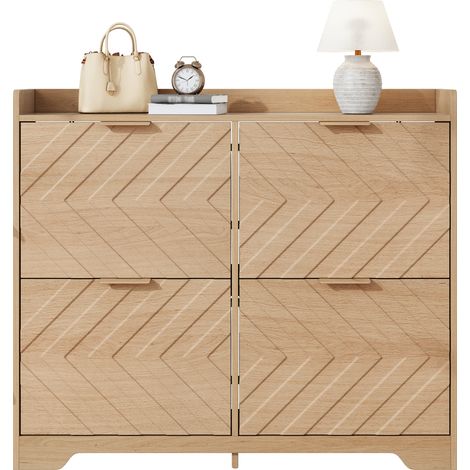 Meuble à chaussures à 4 abattants, façade 3D, tablette supérieure pratique, design gain de place pour entrée et couloir, coloris naturel - CHICFURN (1/5)