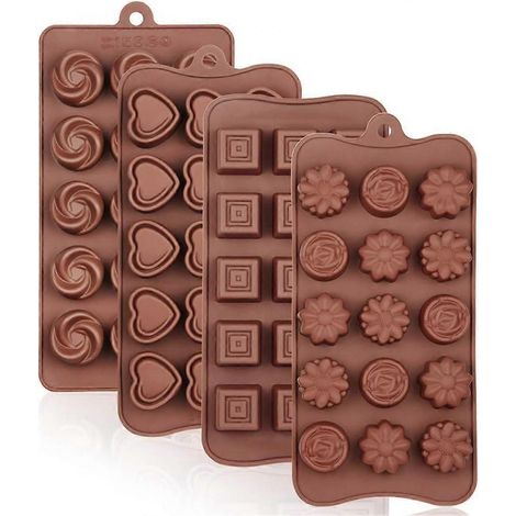 Lot de 4 moules en silicone, moules à chocolat, moules à pâtisserie en silicone antiadhésif de qualité alimentaire, moules à bonbons, moule à beurre de formes différentes