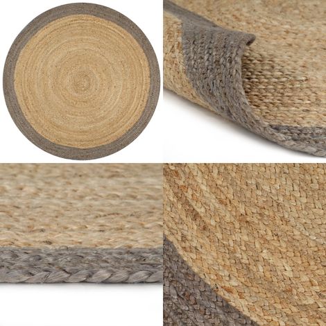 Tappeto Lavorato a Mano in Juta con Bordo Grigio 150 cm - Tappeto artigianale - Tappeto naturale
