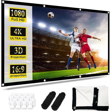 Écran de Projection 100 Pouces, Écran de Projection 16:9 Full HD 4K, Écran de Projection 3D Pliable Anti-Rides, Projection Double Face avec Crochets, Cordes, Écran pour la Maison, L'école (1/5)