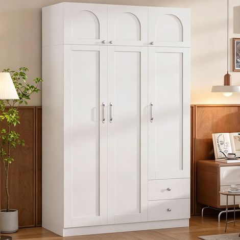 Armoire avec 6 Portes 2 Tiroirs, Armoire avec Tringle et Étagère de Rangement, Penderie pour Chambre à Coucher, Chambre d'amis, Blanc (1/5)