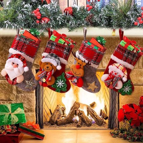 Dailygoods - Juego de 4 calcetines navideños - Botas navideñas para la chimenea (1/5)