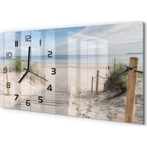 Horloge Murale Panoramique Artistique 60x30 cm Verre Trempé Design Original Plage (1/5)