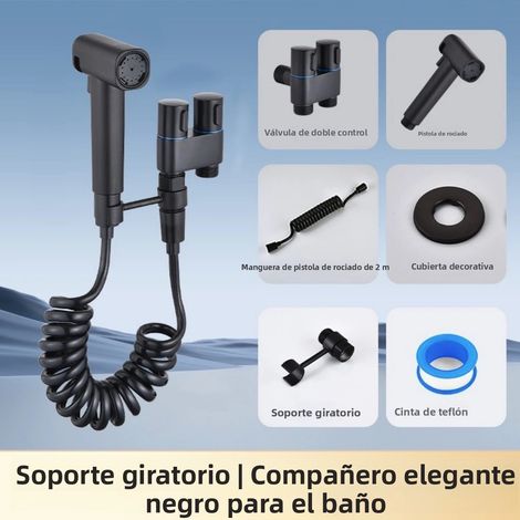 Pistolet de toilette portable monobloc (noir), à double vitesse réglable et à double vanne de contrôle (1/2)