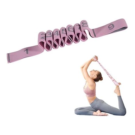 Bodybuilding, Sports Yoga Belt with 9 Loops for Pilates, Fascias, Bodybuilding, Body Stretching, Ballet, Dance, Fitness(Pink) (1/5)