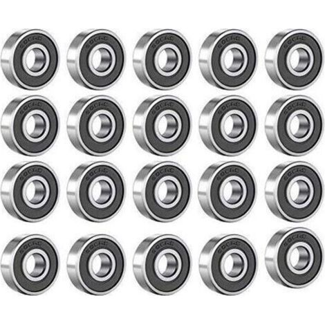 Lot de 20 roulements à billes 608 RS - En métal - À rainures - En acier carbone - Avec double blindage noir - Pour skateboard, rollers, rollers (8 mm x 22 mm x 7 mm) (1/5)
