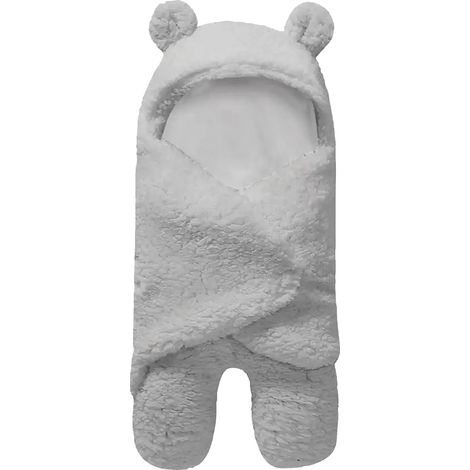 Couverture bébé enveloppante ultra douce forme ours en peluche, lange moelleux pour hiver automne, gris clair, taille unique (1/5)