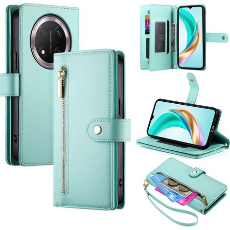 Funda tipo cartera con cremallera para Honor Magic 7 Lite, color menta. (1/5)