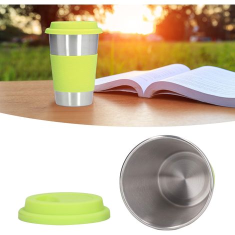 Tasse isotherme monocouche en acier inoxydable avec manchon isolant en silicone, mug pratique, manchon vert (1/5)