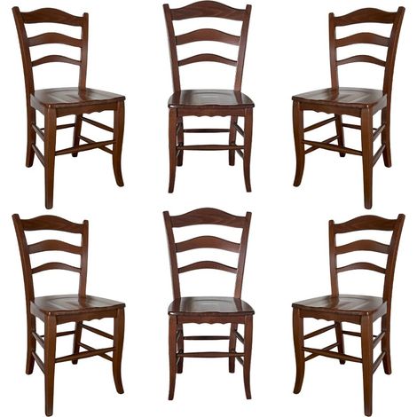 Stuhl aus massivem Holz montanara dunkler Nussbaum mit Holzsitz 6er-Set