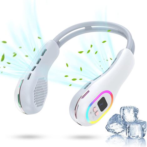 Portable Neck Fan, 3600mAh Rechargeable Neck Fan, Bladeless Personal Neck Fan, Hands-Free, Ultra-Quiet Neck Fan (White) (1/5)