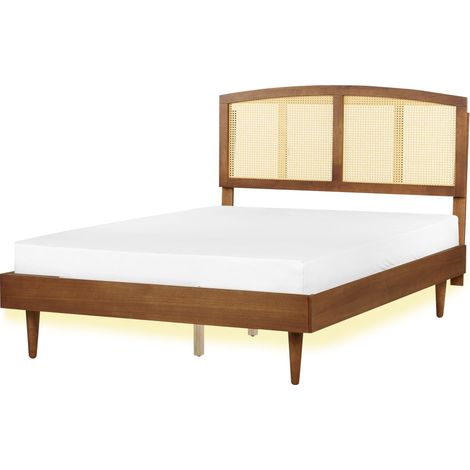 Moderna Struttura letto matrimoniale UE con LED 140 x 200 cm Testiera a doghe in legno di gomma chiaro Varzy