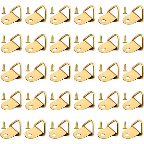 Bilderrahmenhaken, goldene Bilderrahmenhaken, Bilderaufhänger, dreieckige Bilderrahmenringe, Wandhaken, 30 Stück mit Schrauben