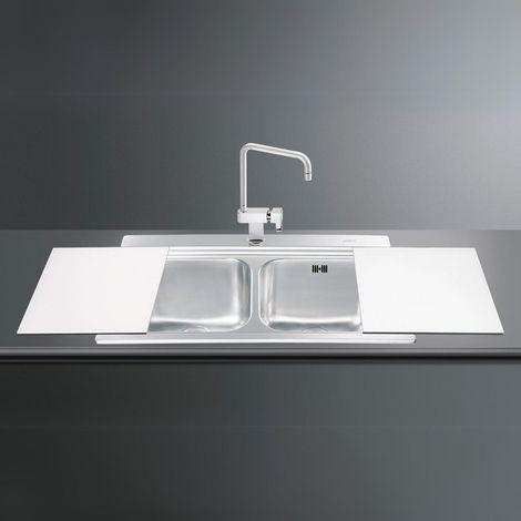 Waschbecken 90x50 cm 2 Becken weißes Glas