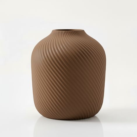 Vaso moderno, minimalista e scanalato di colore marrone, ideale per fiori ed erbe ornamentali. (1/3)