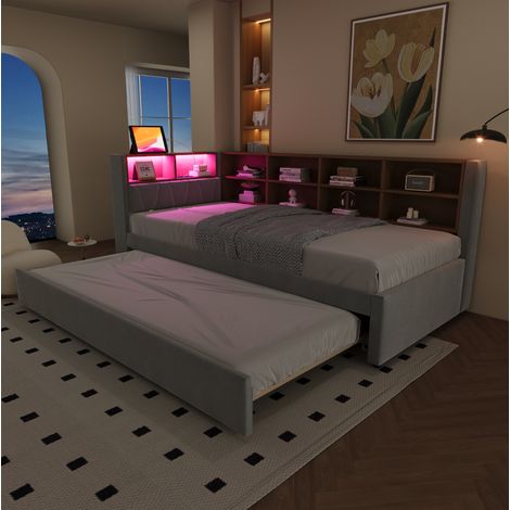 Bett Schlafbett Ausziehbett 90x200 Stauraum OKMYHOME (1/5)