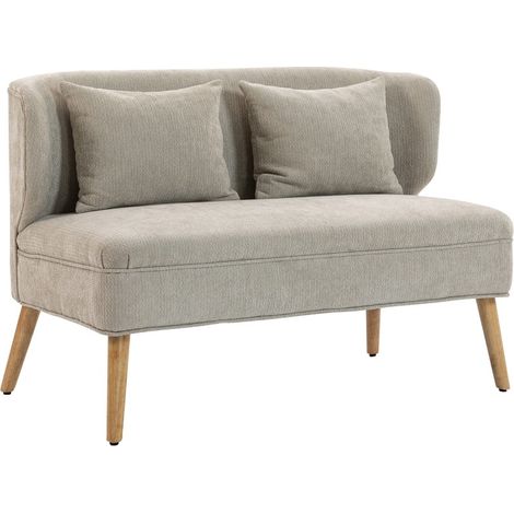 Canapé 2 places compact en chenille beige avec dossier enveloppant et pieds en bois de caoutchouc (1/5)
