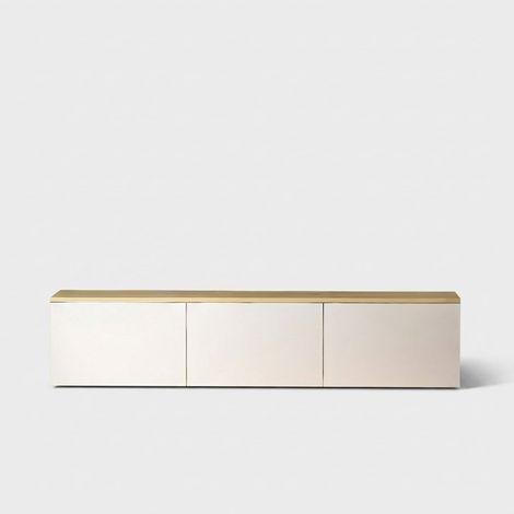 Meuble TV mural suspendu avec LED et portes 160 cm Neon V2 - Blanc (1/5)