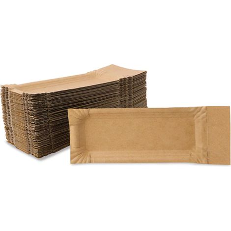 Lot de 50 boîtes à saucisses en carton - Hotdog jetable - 8 x 18 + 3 cm - Marron - Papier kraft - Sans plastique (1/5)