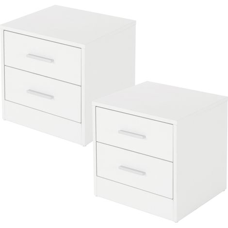 ML-Design Set di 2 Comodini con 2 Cassetti e Ripiano d'Appoggio in Legno Maniglia in Alluminio - 38 x 37 x 34 cm - Tavolino Camera da Letto Coppia di Comò da Notte Mobiletto Armadietto Arredo Bianco