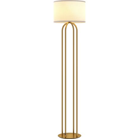 Lampadaire salon, pied lampe abat-jour lin, interrupteur pied, Ø 38 x 161 cm, doré beige (1/5)