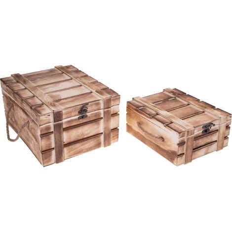 Set di 2 Bauli in Legno Larghezza 32 cm Marrone (1/4)