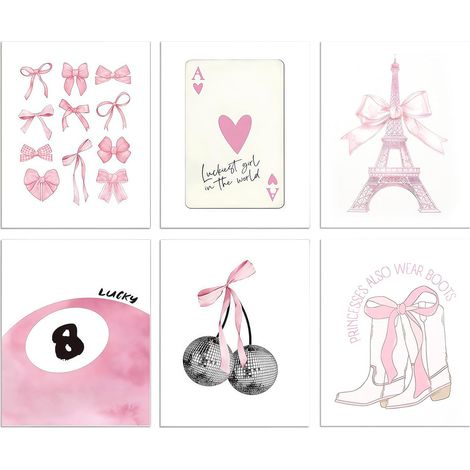 6 affiches Murales Coquette avec Nœud 20 x 25 cm Rose Impression sur Toile (1/5)