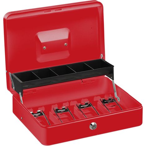 Caisse à monnaie verrouillable pour événements 8,5 x 30,5 x 24,5 cm stockage sécurisé 5 compartiments en fer noir (1/5)