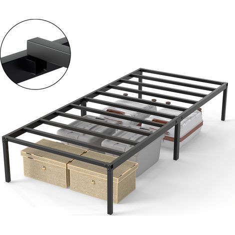 Jiubiaz Estructura de cama metálica 90 x 200 cm, negra, con lamas de acero y montaje sencillo (1/5)