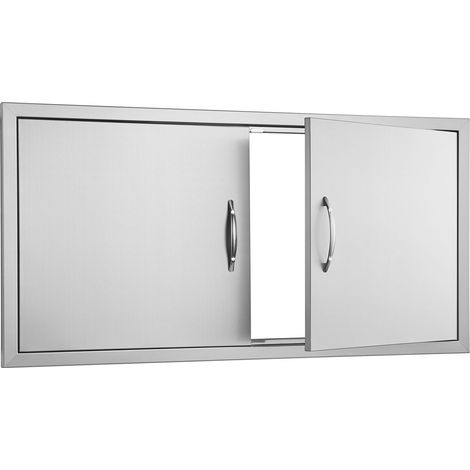 Porte d'accès BBQ 1067x534 mm, double porte extérieure en inox, montage affleurant, poignées incluses, pour îlot barbecue et meuble de jardin. (1/5)