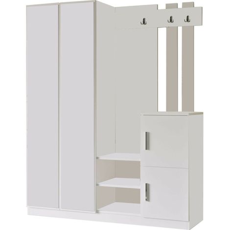 Ensemble armoire de rangement et porte manteau Laskay style scandinave en bois lanc (1/5)
