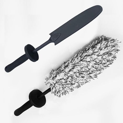 Brosse pour jantes de voiture - Brosse pour roues - Brosse pour roues amovible - Brosse de nettoyage pour voiture - Microfibre/EVA - Noir et blanc (1/5)